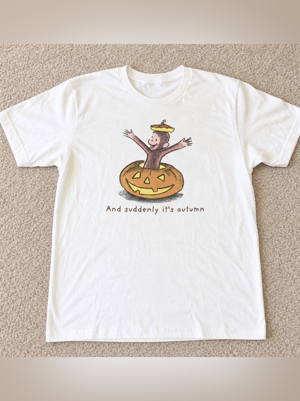 Gildan Reprint White Curious George Pumpkin Graphic Tee